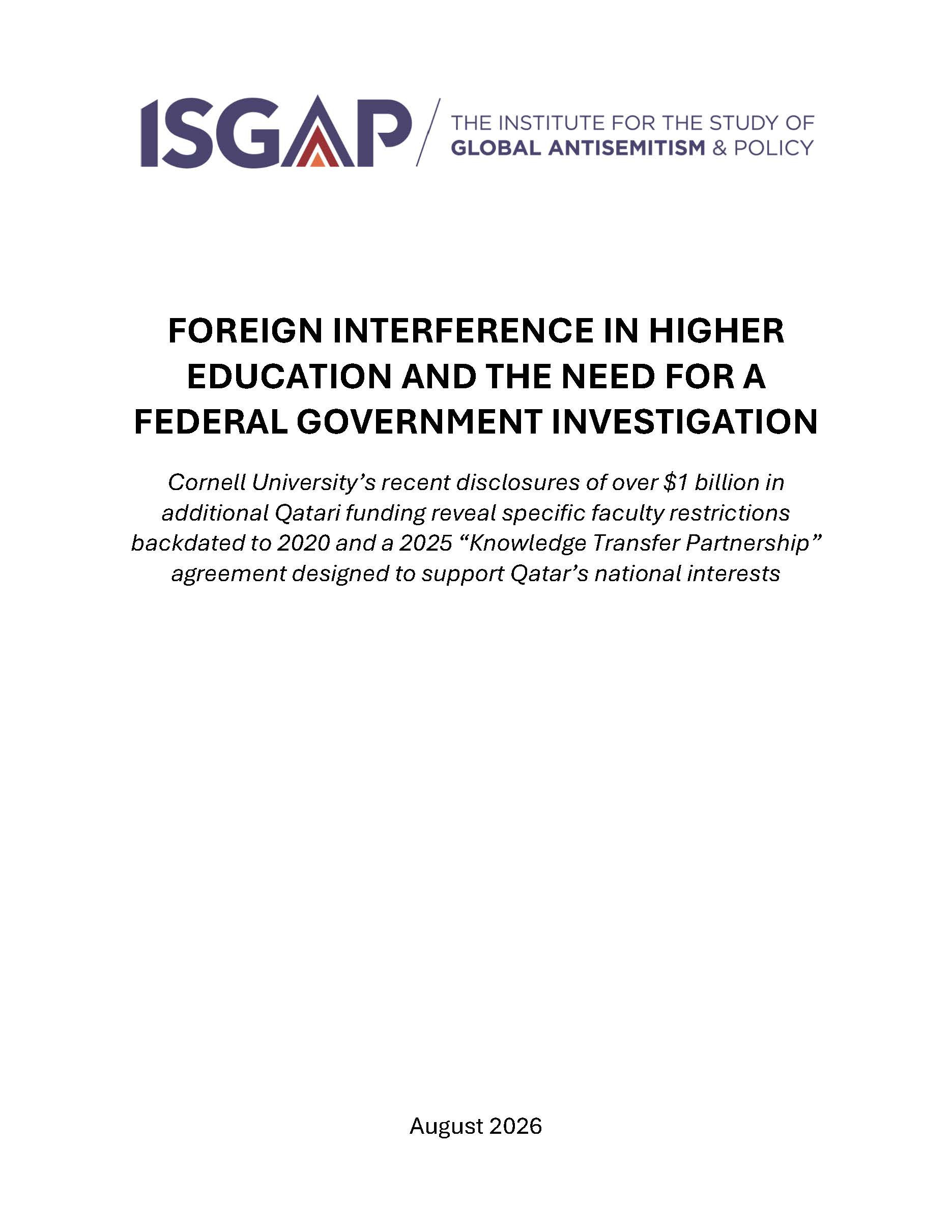 Foreign Interference in Higher Education and the Need for a Federal Government Investigation